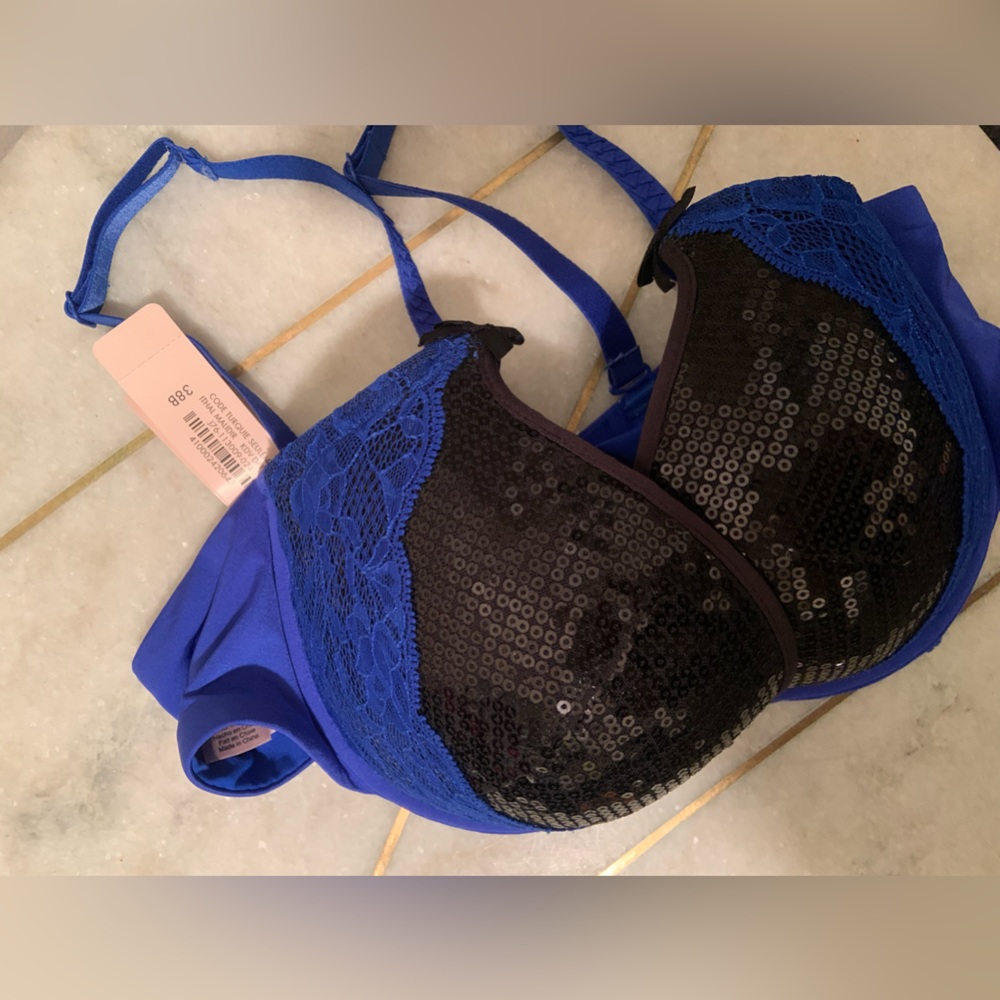ROYAL BLUE SEQUINS BRA 38B
